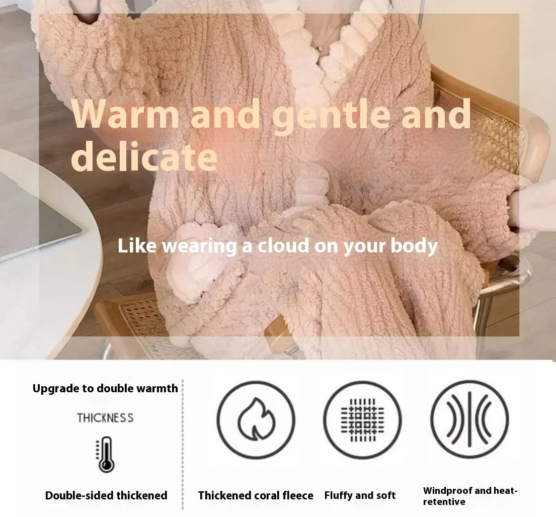 Épaissi chaud flanelle femmes vêtements de nuit vêtements de détente Cardigan costume hiver doux Kawaii doux  dames pyjamas Home