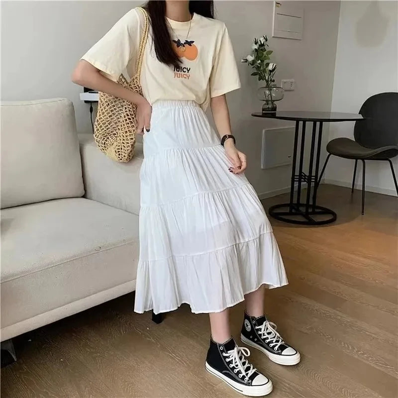Women's summer fashion temperament tide with high waist skirt loose and thin a line version skirt pleated skirt