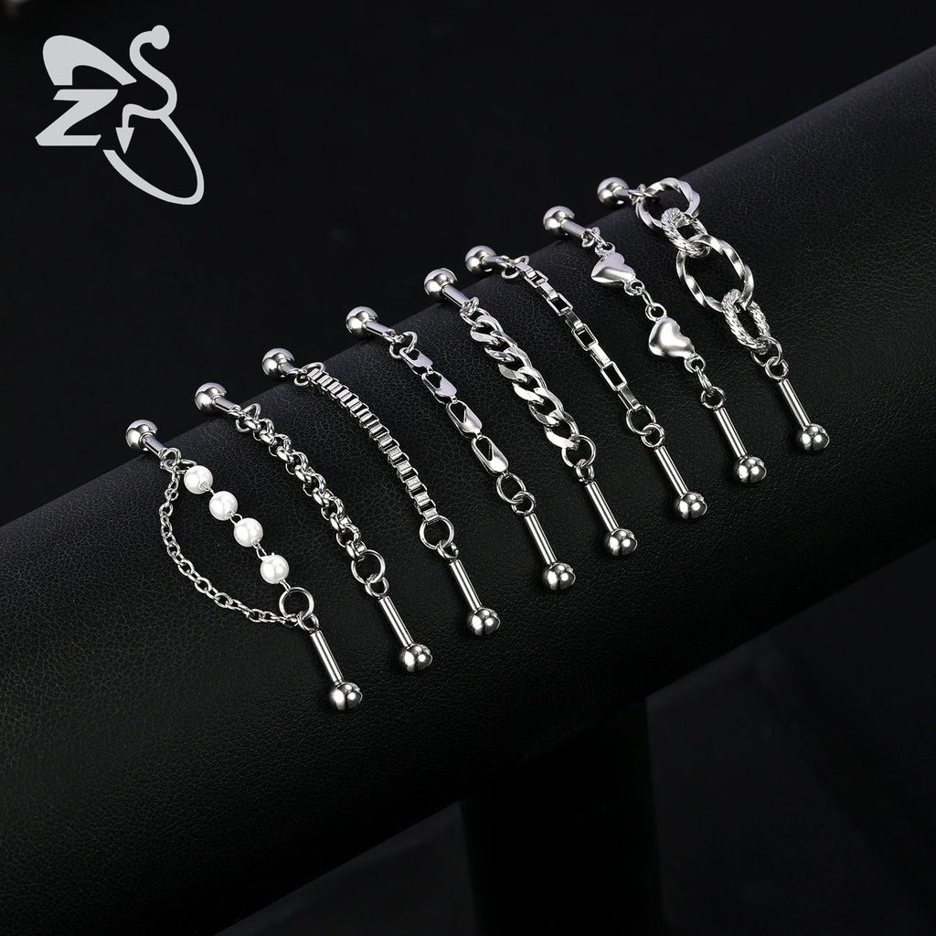 ZS 1 Piece 14/16G Stainless Steel Long Industrial Barbell Ring 22-52MM Butterfly Cat Cartilage Helix Earring Piercings Jewelry