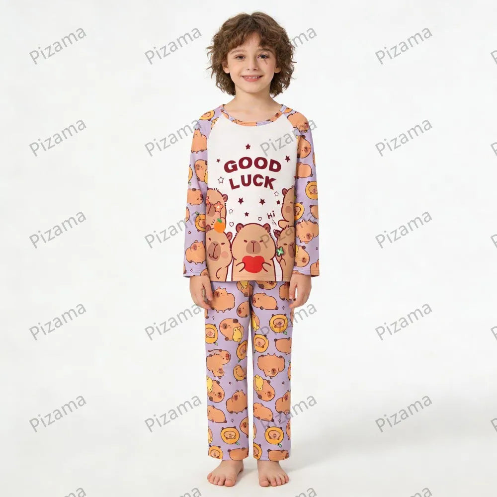 Girls Capybara Pajamas Set Full Sleeve Children Sleepwear Kids Pyjamas Suits for Teenager Boys Pijama Capibara Home Wear Clothes