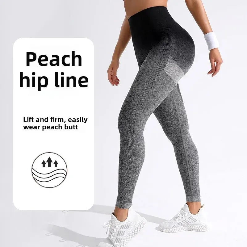 Green Fairy American-European Style Women's Seamless High-Waisted Slimming Sport Trousers Breathable Gradient Color Yoga Pants