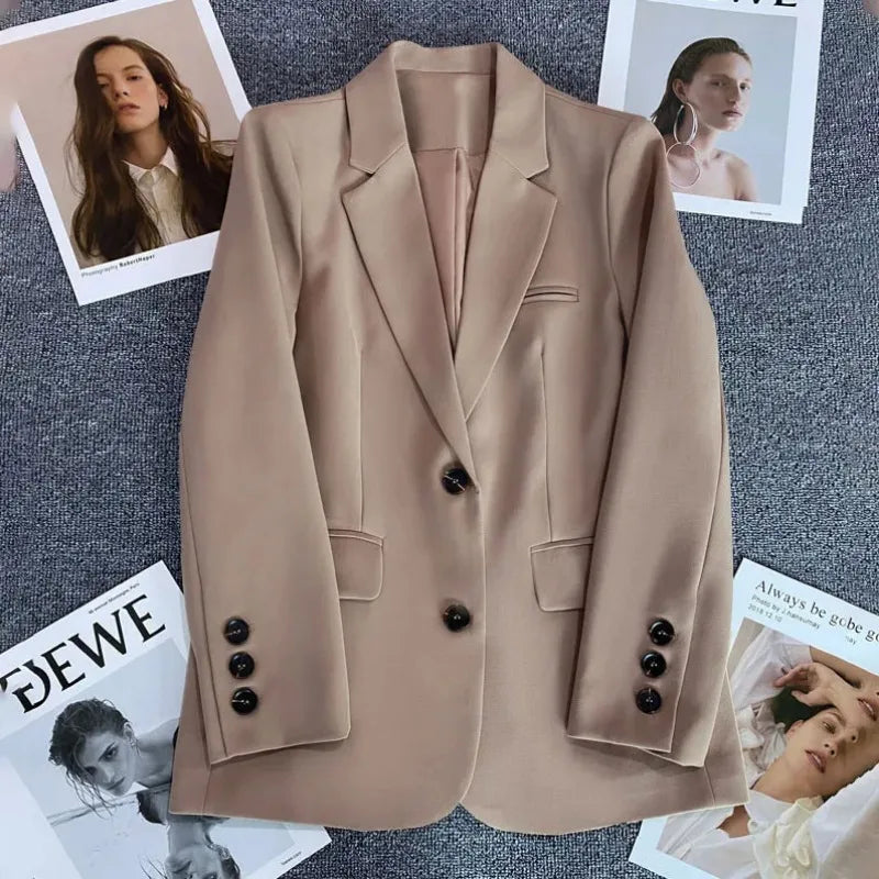 Elegant Office Lady Blazers for Women 2025 Fashion Long Sleeve Single Button Blazer Coats Female Top Suit Jackets Outerwears