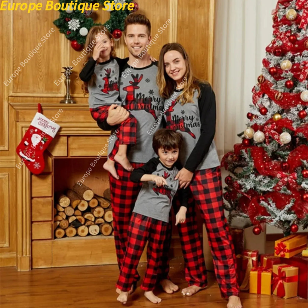 Mom Dad Kids Christmas Print Pajamas Set 2 Piece Pyjama Xmas Family Look Sleepwear Xmas Family Matching Outfits Pjs Loungewear
