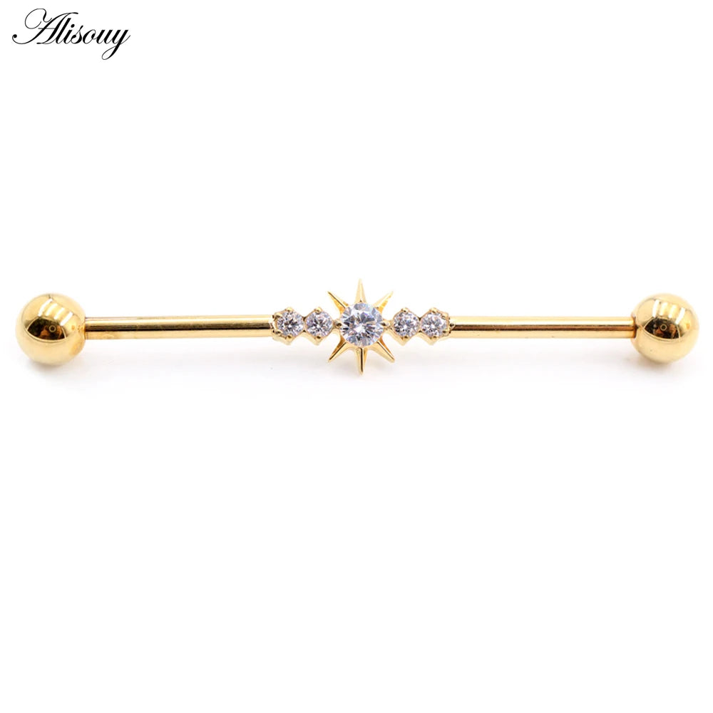 1PC Titanium Heart Triangle Water Drop Zircon Piercing Industrial Barbell Bar Scaffold Ear Cartilage Helix Earring Body Jewelry