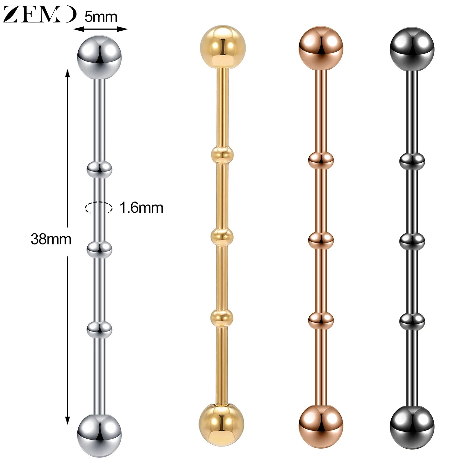 ZEMO 1 Piece 14G Stainless Steel Long Industrial Piercing Women Men 38MM Stud Earrings Barbell Taper Arrow Conch Helix Piercings