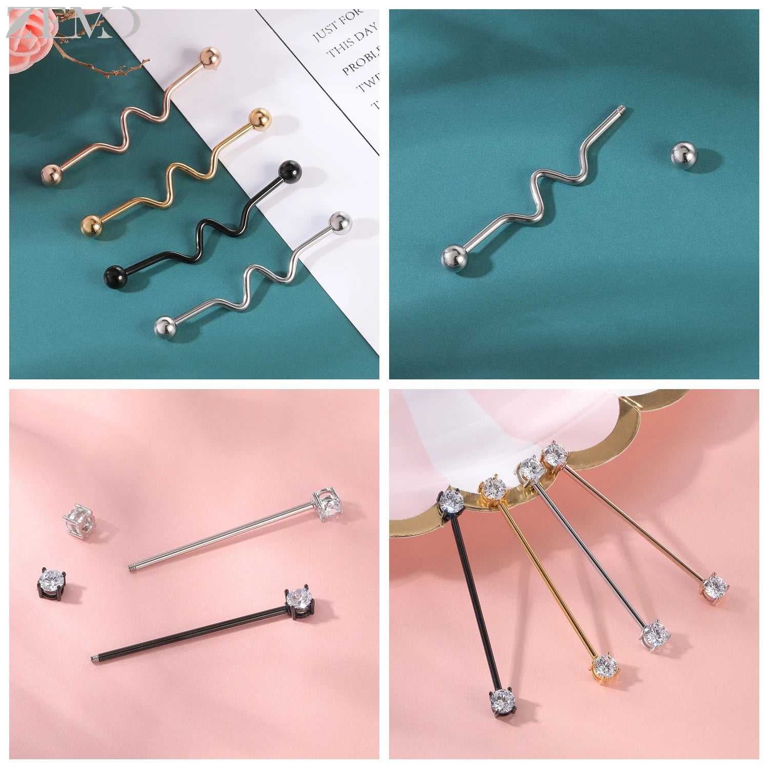 ZEMO 1 Piece 14G Stainless Steel Long Industrial Piercing Women Men 38MM Stud Earrings Barbell Taper Arrow Conch Helix Piercings