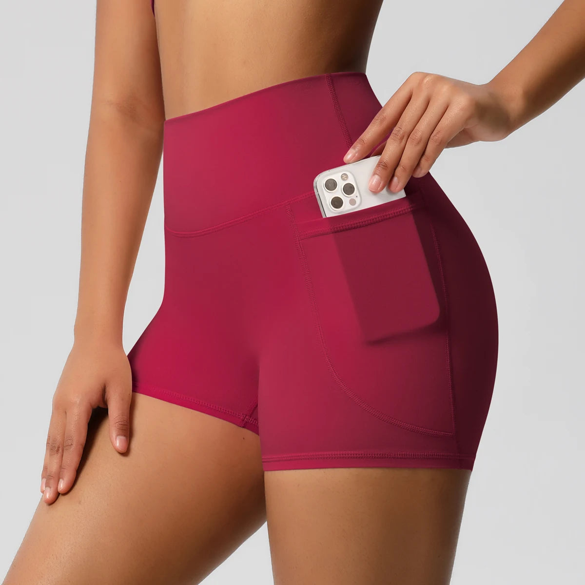 Solid Color Yoga Pants With Pockets Quick Drying High Waisted Gym Push Up Yoga Shorts for Woman Breathable Workout Fitness Short