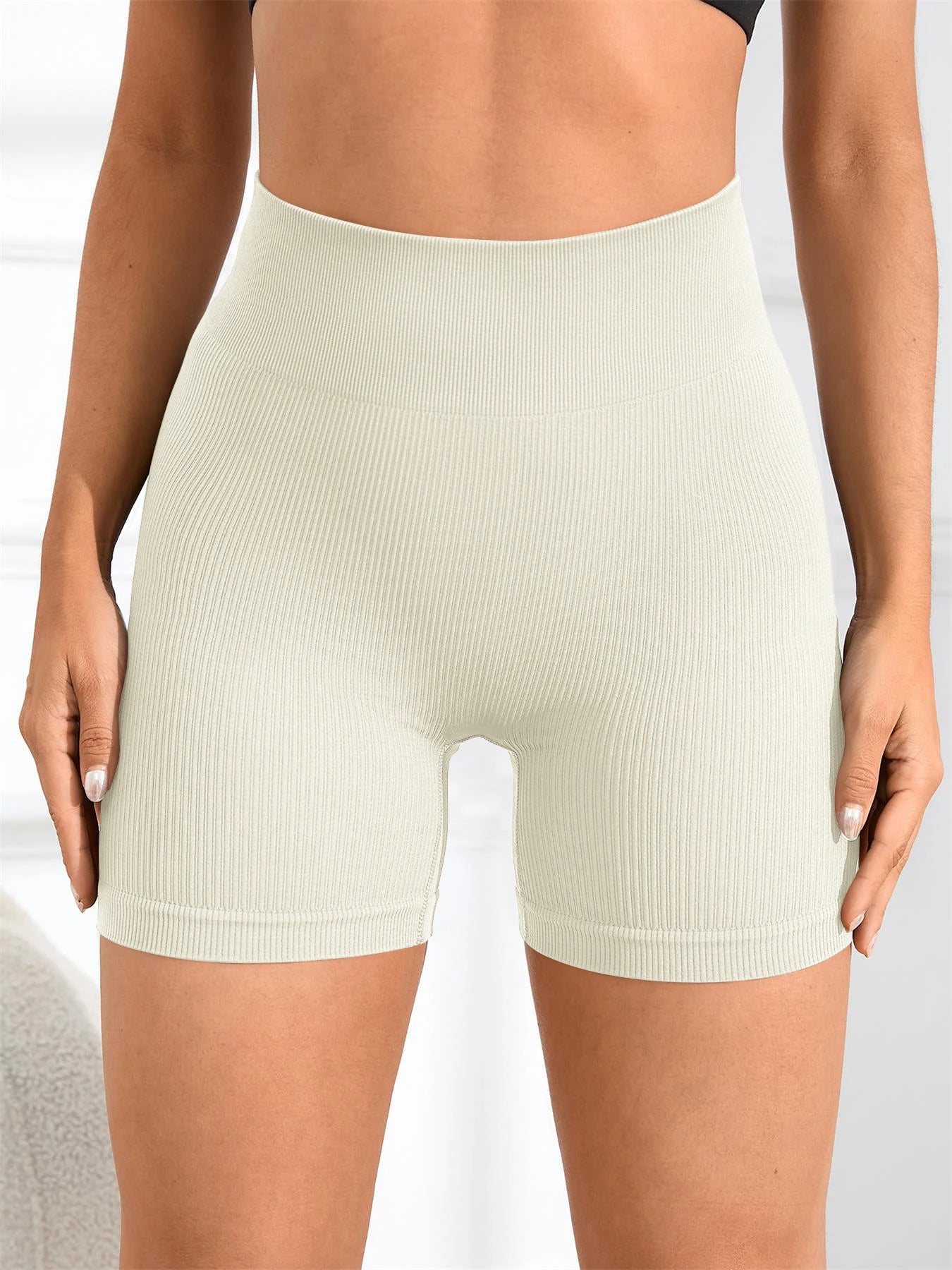 Women's Solid High Waist Sports Shorts, High Stretch Seamless Yoga Leggings, Ladies Sportswear for Indoor Outdoor Wear