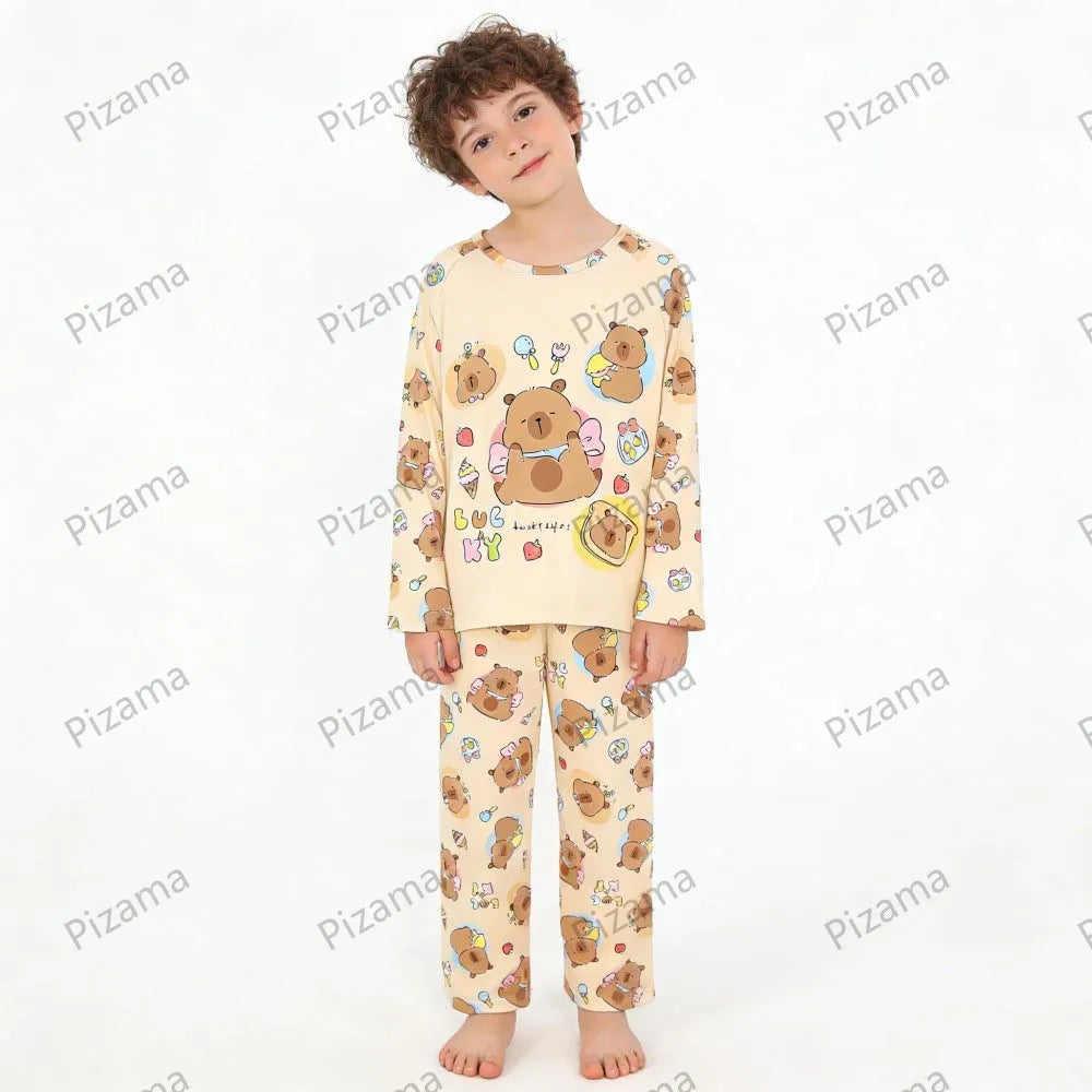 Girls Capybara Pajamas Set Full Sleeve Children Sleepwear Kids Pyjamas Suits for Teenager Boys Pijama Capibara Home Wear Clothes