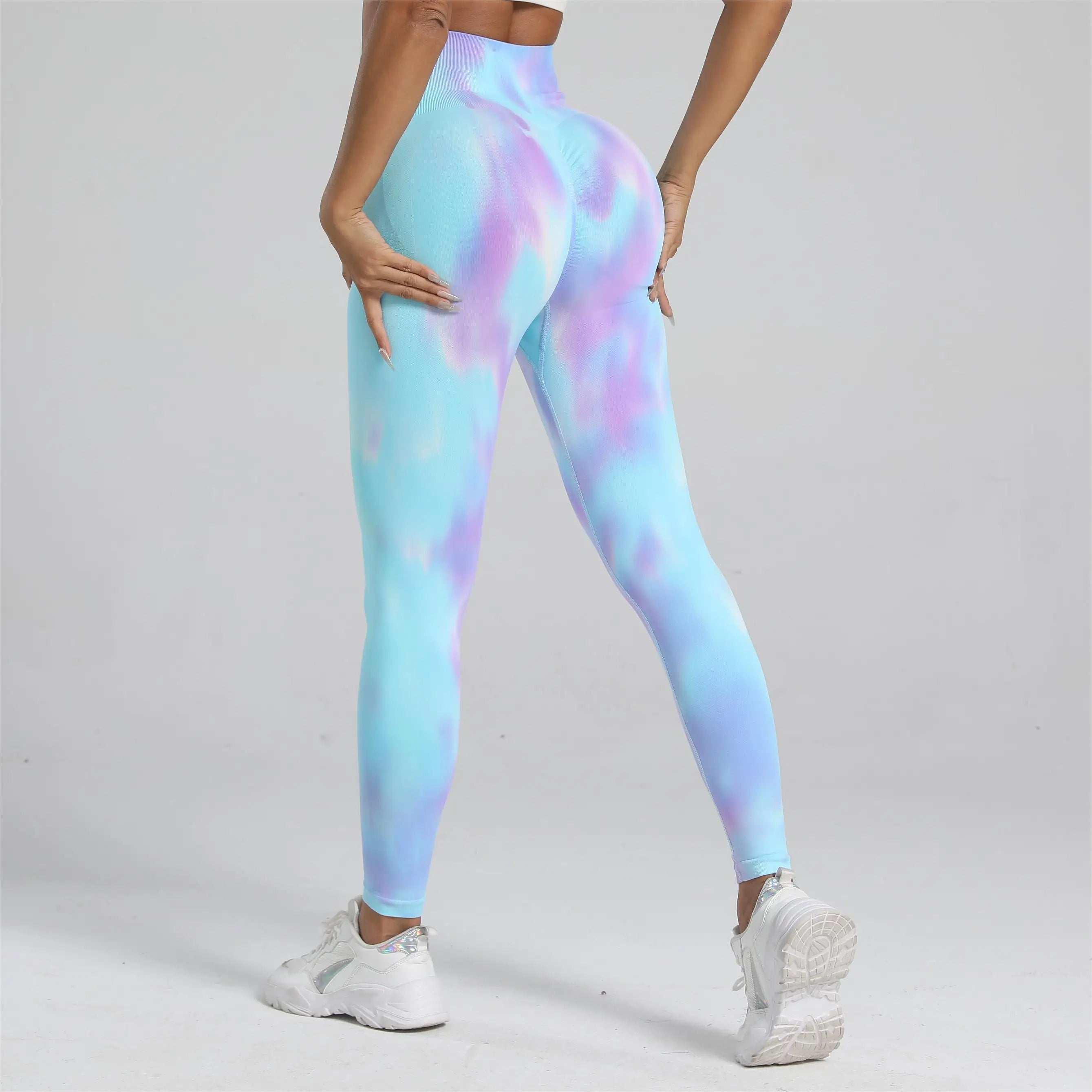 Women Tie Dye Gym Leggings Seamless Push Up Tights Training Pants Scrunch Sports High Waist Butt Lifting Workout Yoga Leggins