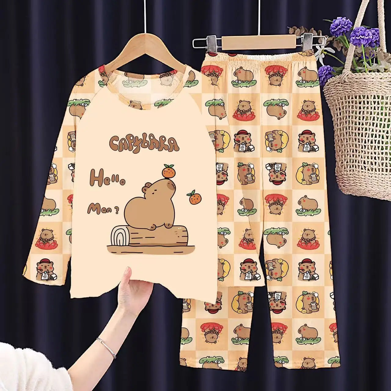 Girls Capybara Pajamas Set Full Sleeve Children Sleepwear Kids Pyjamas Suits for Teenager Boys Pijama Capibara Home Wear Clothes