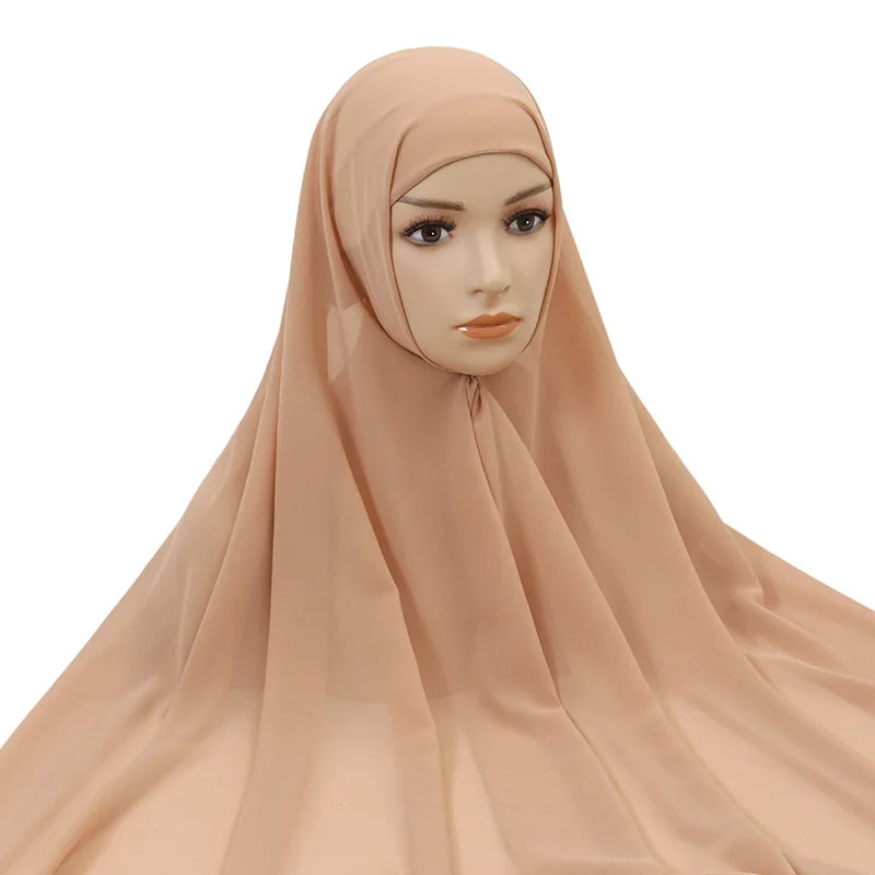 Muslim Women Chiffon Hijab With Cap Bonnet Instant Chiffon Hijab Pinles Shawl Head Scarf Under scarf Caps Cover Headwrap