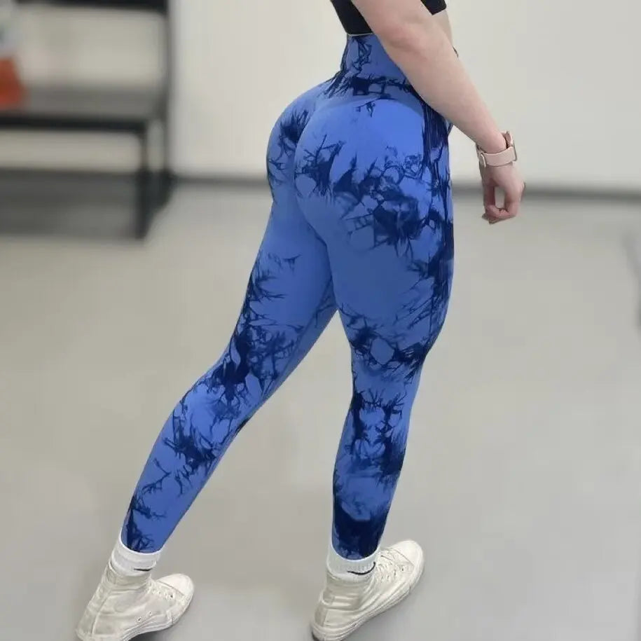 Women Tie Dye Leggings Gym Fitness Athletic Workout Elastic Leggins Butt Lifting Yoga Pants Tie-dye Sports Training Tights