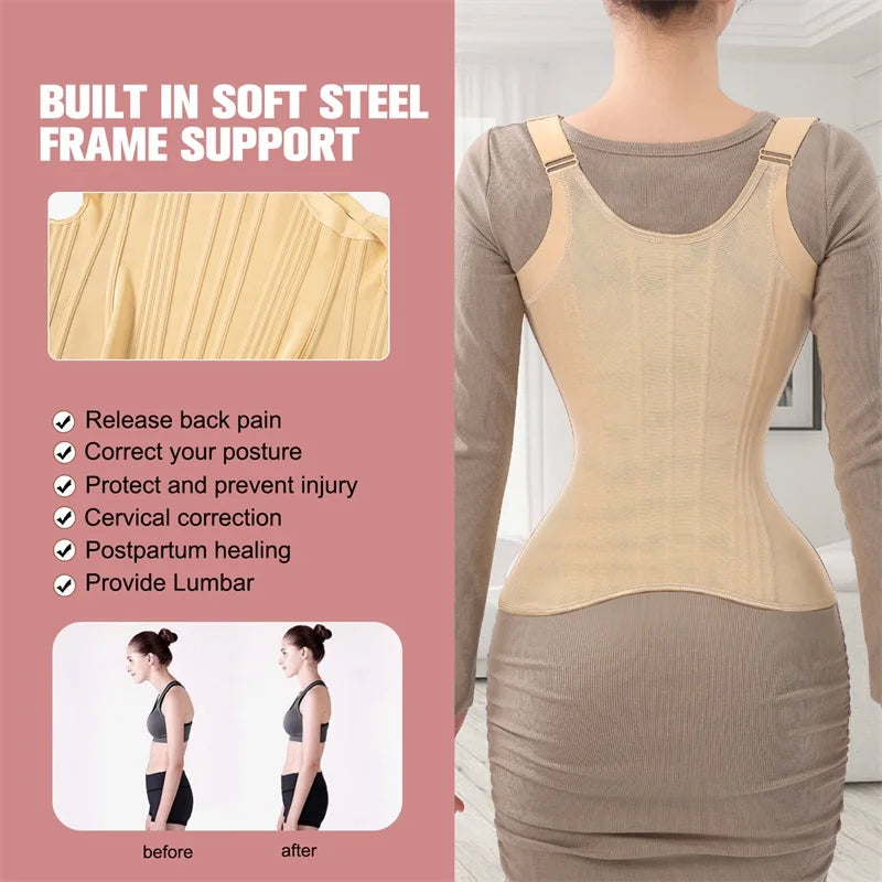 MiiOW U-shaped Waist Trainer Corset Women Shaper Waist Trainer Steel Bone Abdomen Beautiful Back Belt Women's Tank Top Shapewear