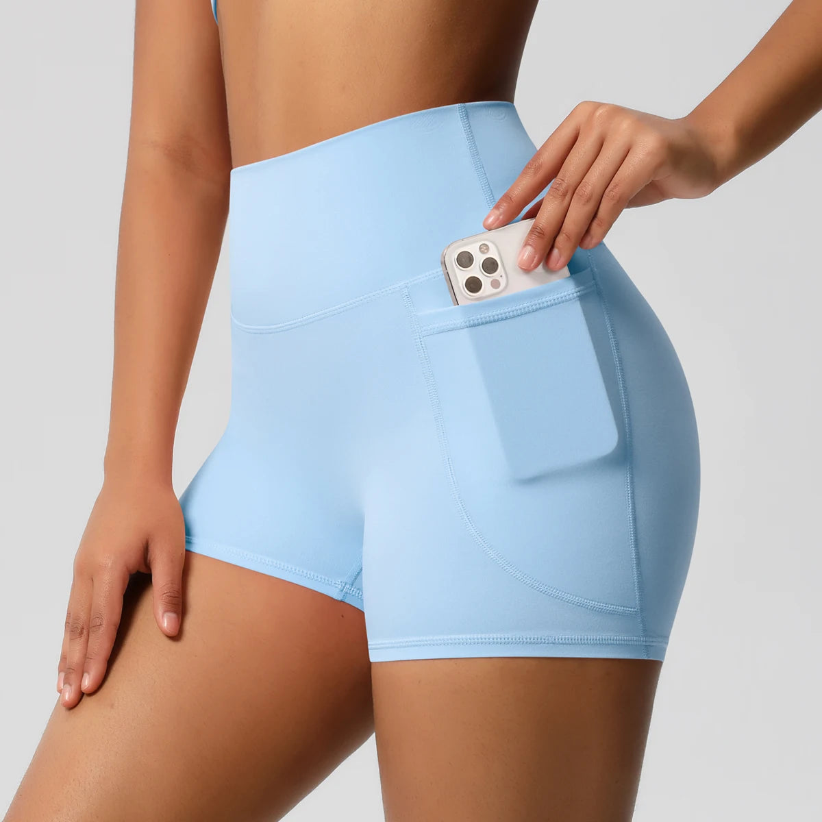 Solid Color Yoga Pants With Pockets Quick Drying High Waisted Gym Push Up Yoga Shorts for Woman Breathable Workout Fitness Short