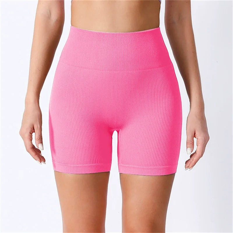 Women's Solid High Waist Sports Shorts, High Stretch Seamless Yoga Leggings, Ladies Sportswear for Indoor Outdoor Wear