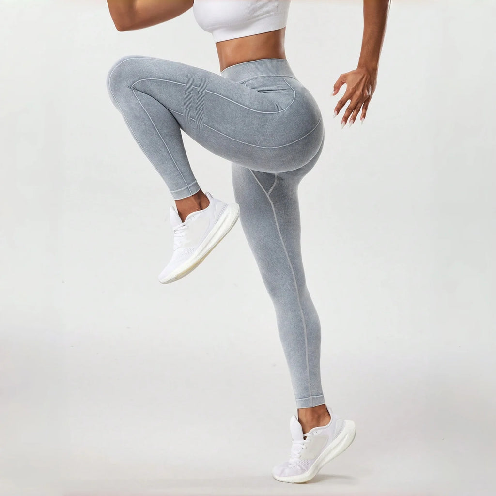 Muyao Seamless V-Waist Sand-Washed Yoga Pants Women's Breathable Butt-Lifting High Elasticity Tight Fitness Nine-Piece Pants
