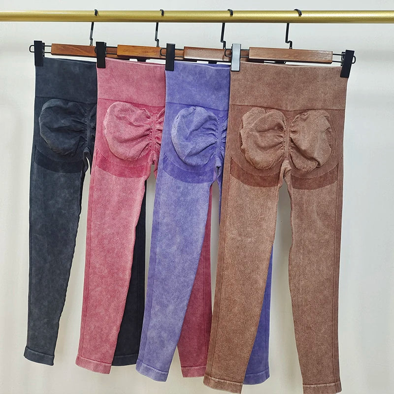 Women's Tie Dye Seamless High Waist Leggings Matte Texture Peach Butt Lifting for Yoga Gym Workout