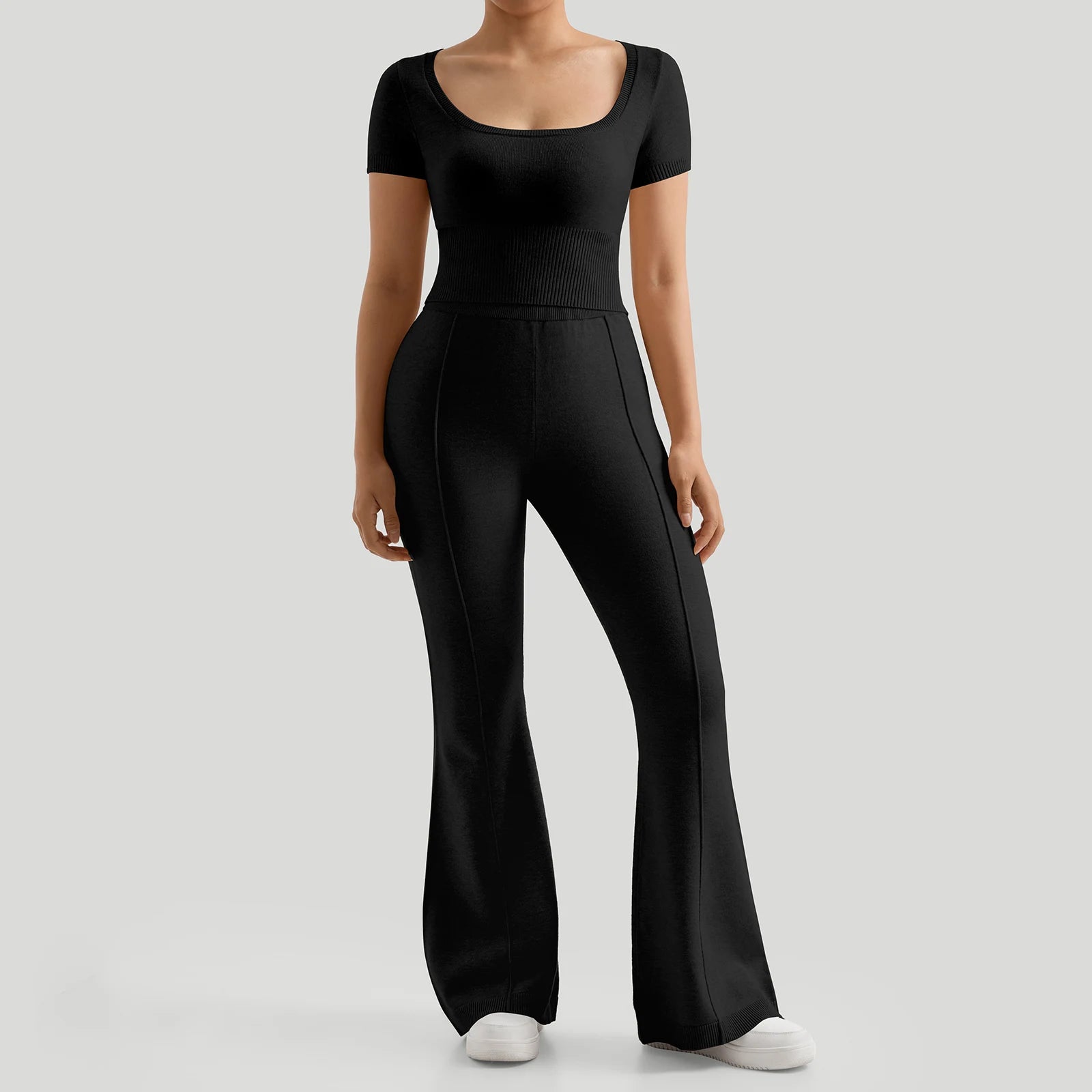 Women Ribbed Casual Long Pants Suits High-Waisted Hip-Lifting Exercise Suit Shockproof Top Fitness Clothes Yoga Suits Female