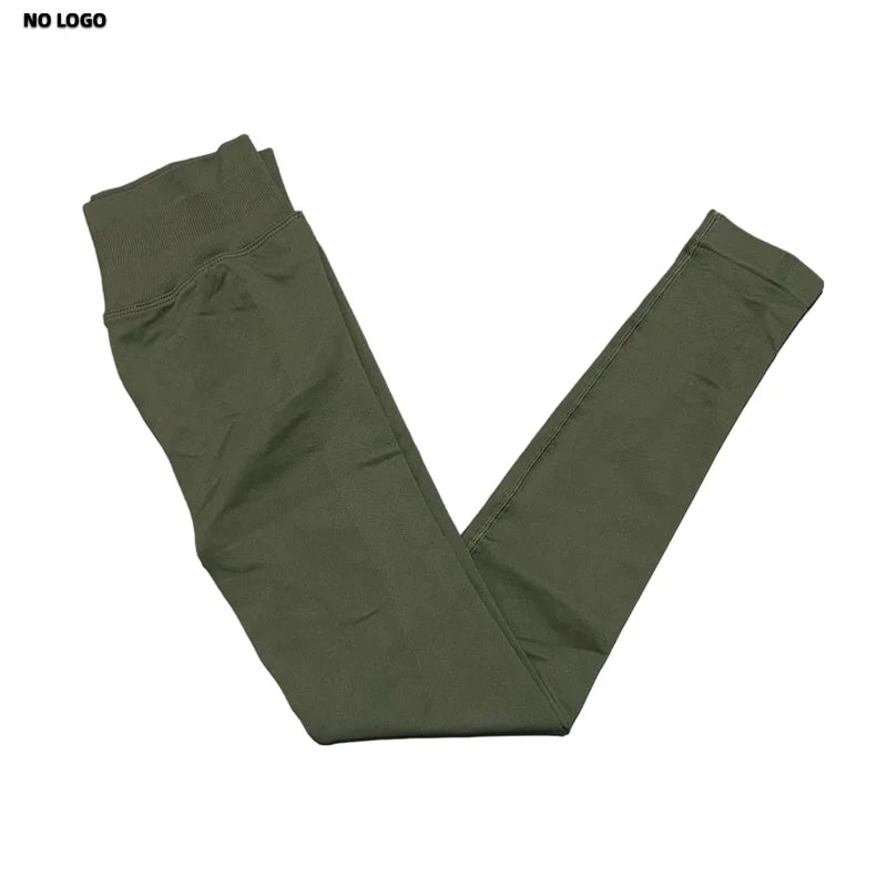 No Logo Woman Sports Leggings Seamless Yoga Long Pants Low Ribbed Band Fitness Sportswear Gym Exercise Tights Workout Leggings