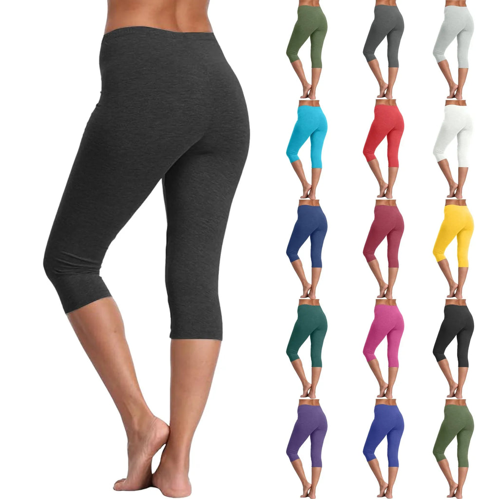 Women's Soft and Comfortable Basic Lightweight Seven Leggings Solid Color Casual Elastic Waist Hip Lift Yoga Pants