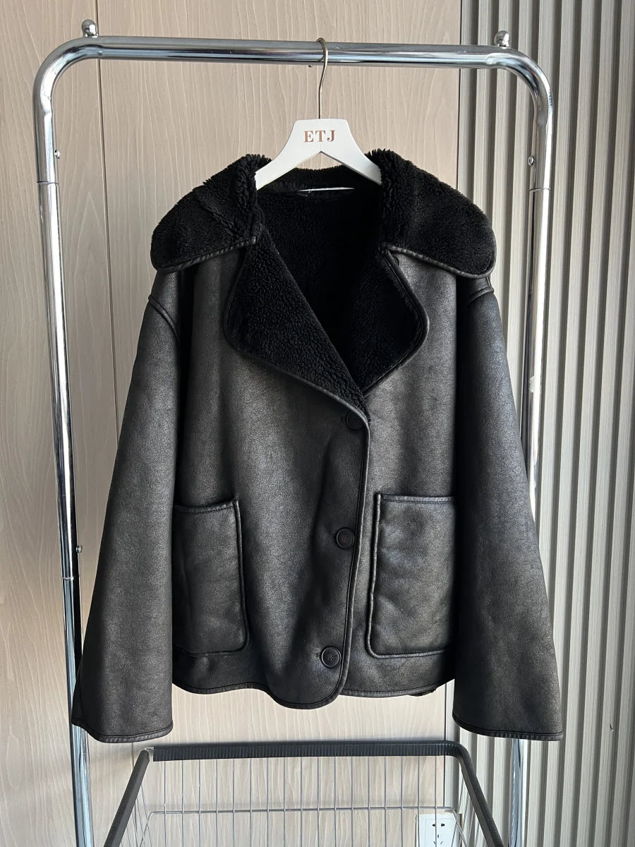 ETJ 2025 Fall/Winter New Arrival Women's ZW Series Double-Sided Collar Oversized Long-Sleeve Jacket Warm Coat 3548246