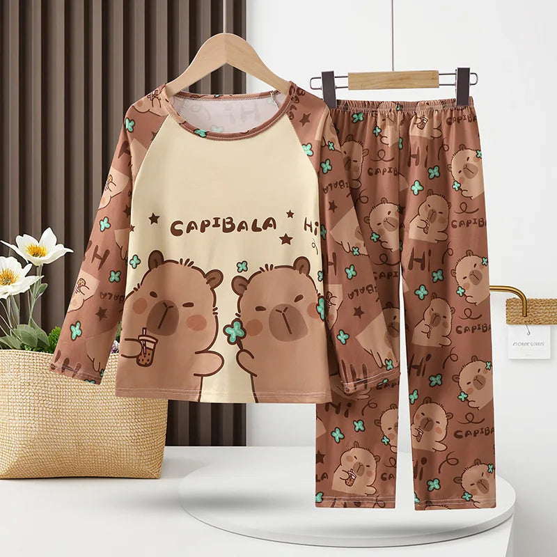 Girls Capybara Pajamas Set Full Sleeve Children Sleepwear Kids Pyjamas Suits for Teenager Boys Pijama Capibara Home Wear Clothes