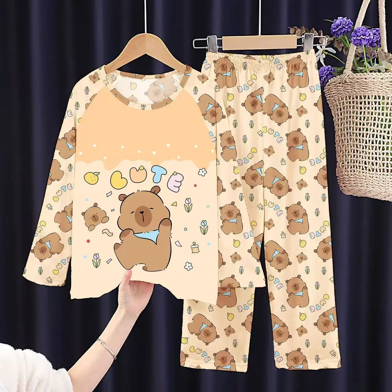 Girls Capybara Pajamas Set Full Sleeve Children Sleepwear Kids Pyjamas Suits for Teenager Boys Pijama Capibara Home Wear Clothes