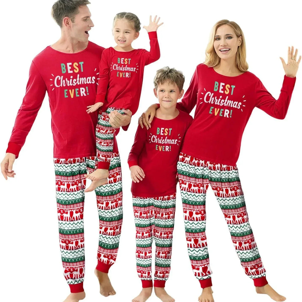 Mom Dad Kids Christmas Print Pajamas Set 2 Piece Pyjama Xmas Family Look Sleepwear Xmas Family Matching Outfits Pjs Loungewear