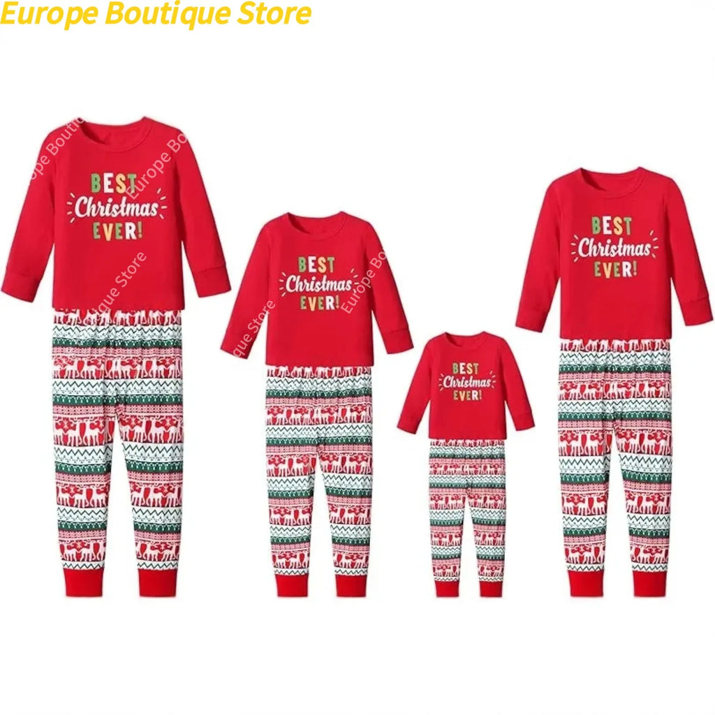 Mom Dad Kids Christmas Print Pajamas Set 2 Piece Pyjama Xmas Family Look Sleepwear Xmas Family Matching Outfits Pjs Loungewear