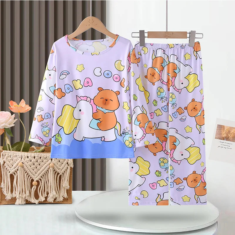 Girls Capybara Pajamas Set Full Sleeve Children Sleepwear Kids Pyjamas Suits for Teenager Boys Pijama Capibara Home Wear Clothes