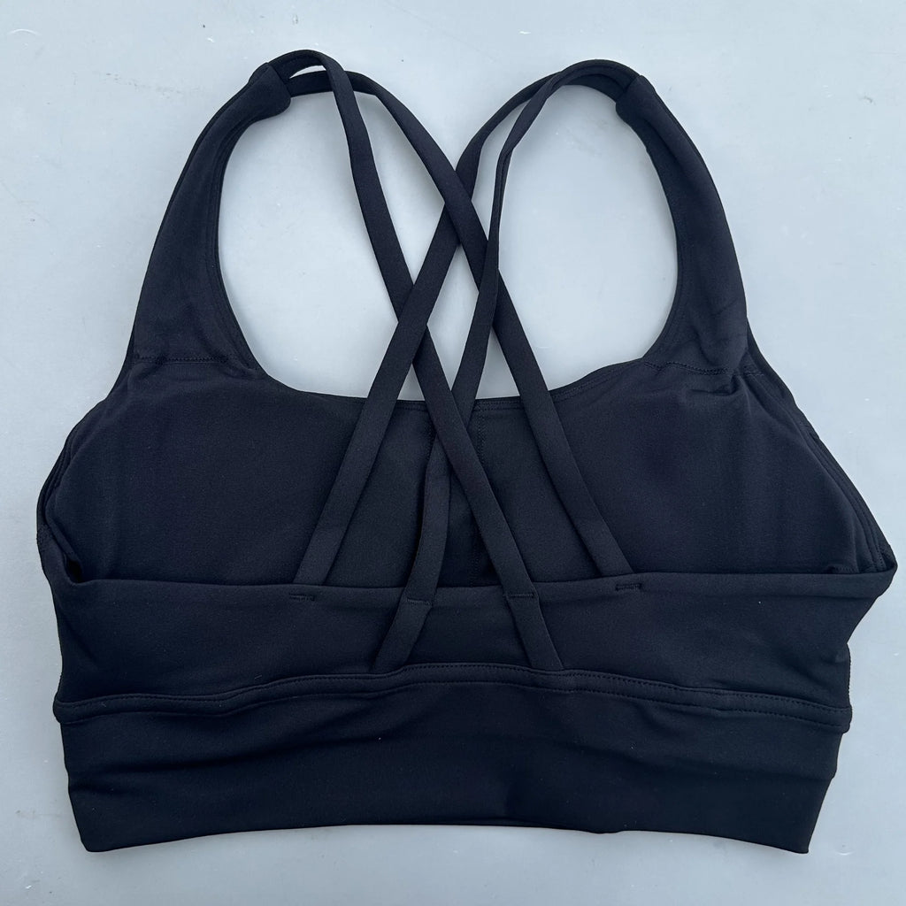 Solid Color Soft Cross Back Women Fitness Bra Tights Yoga Vest High Strength Shockproof Gym Sports Top Push Up With Chest Pad