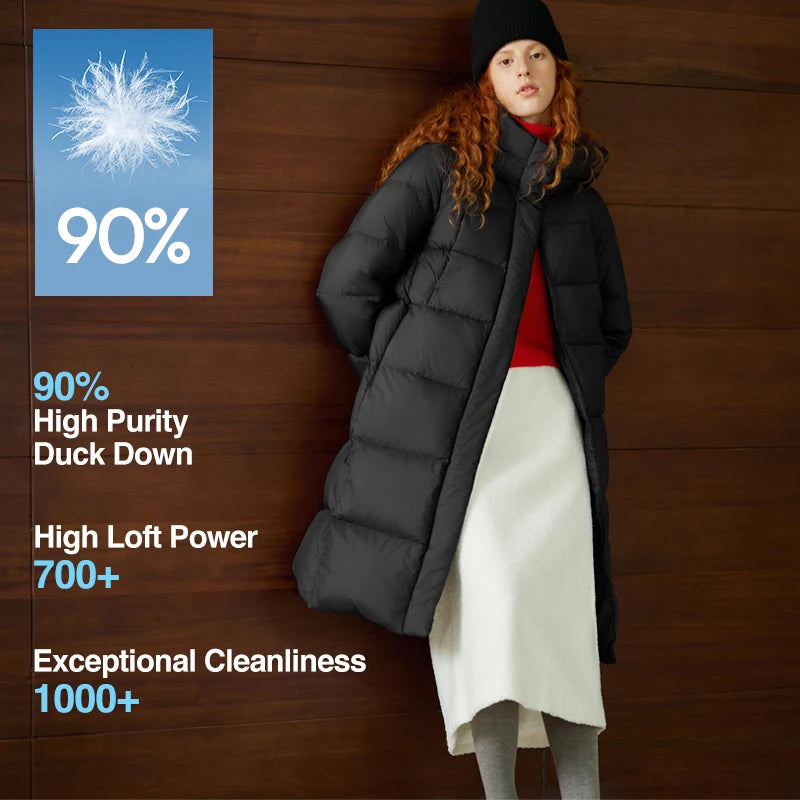 Semir Long Down Jacket Women Waterproof Hooded Coat 2025 Winter New Loose Girls' Jacket Multi-Color Thicken Windbrake Down Coat