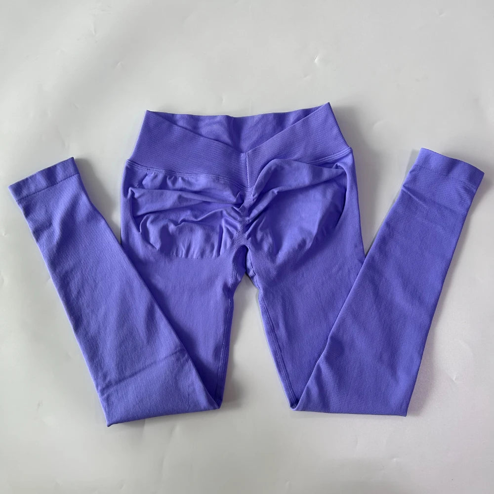 Women Back V Waist Yoga Leggings Seamless Fitness Pants High Stretchy Booty Scrunch Bum Leggings Gym Workout Tights Sportswear