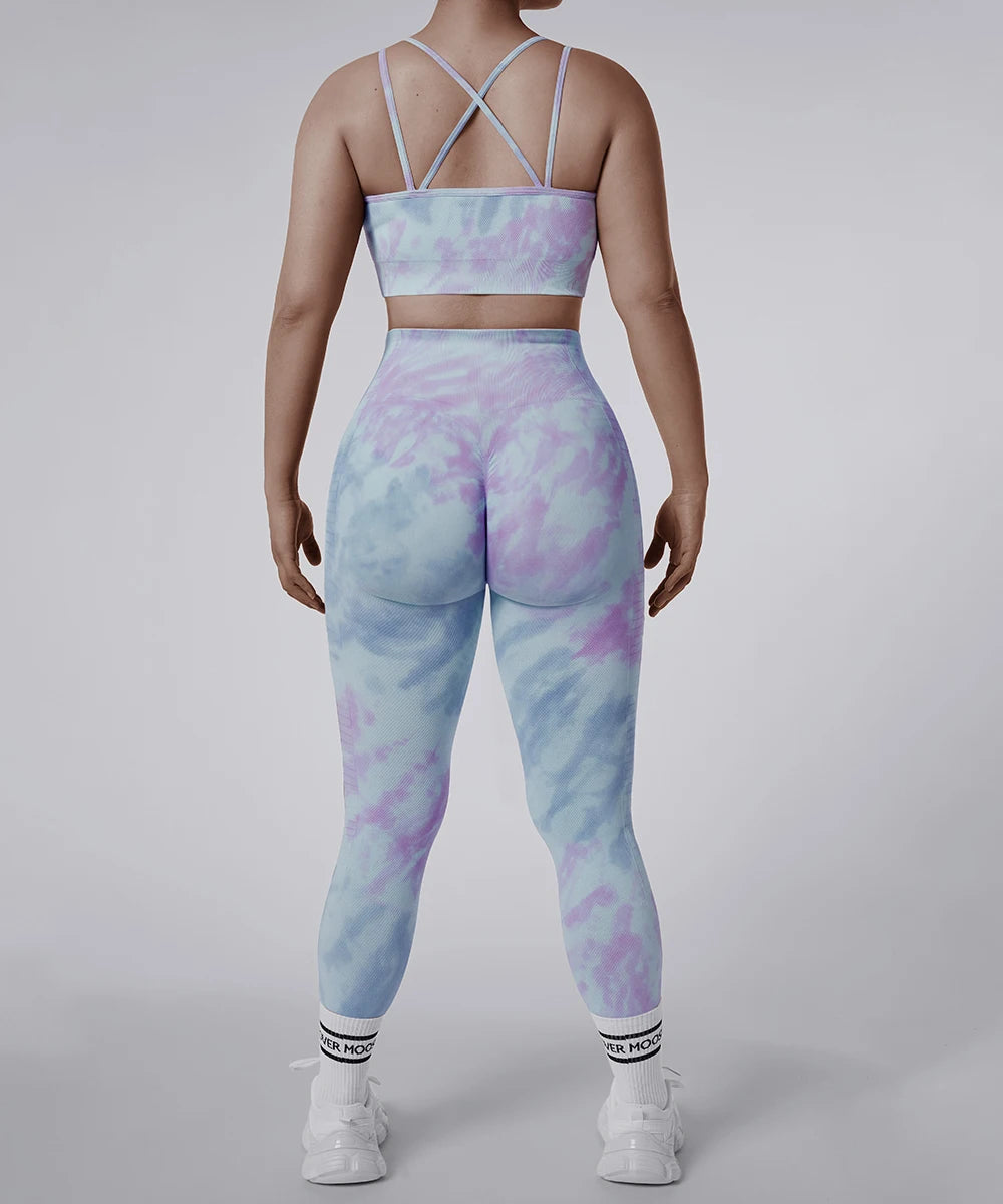 2PCS Tie Dye Sports Set Women's Shockproof  Fitness Tank Top Bra Running Yoga Leggings Yoga Suits Gym Clothing Yoga Set Women