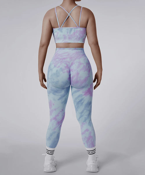 2PCS Tie Dye Sports Set Women's Shockproof  Fitness Tank Top Bra Running Yoga Leggings Yoga Suits Gym Clothing Yoga Set Women