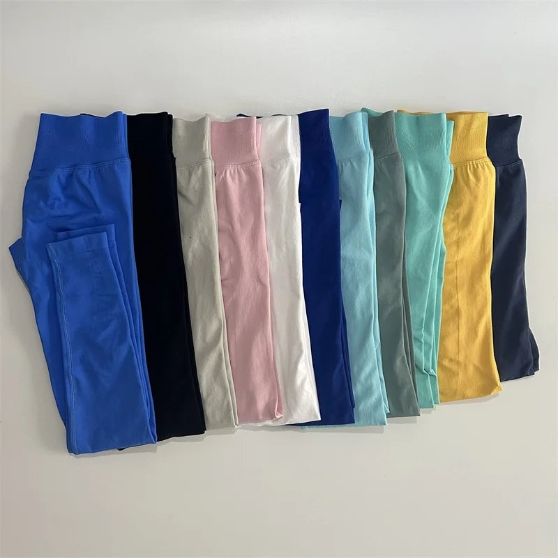Yoga Leggings Women Low Ribbed Band Scrunch Bum Seamless Yoga Pants Gym Leggings Fitness Sweat Wicking Stretch Workout Tights