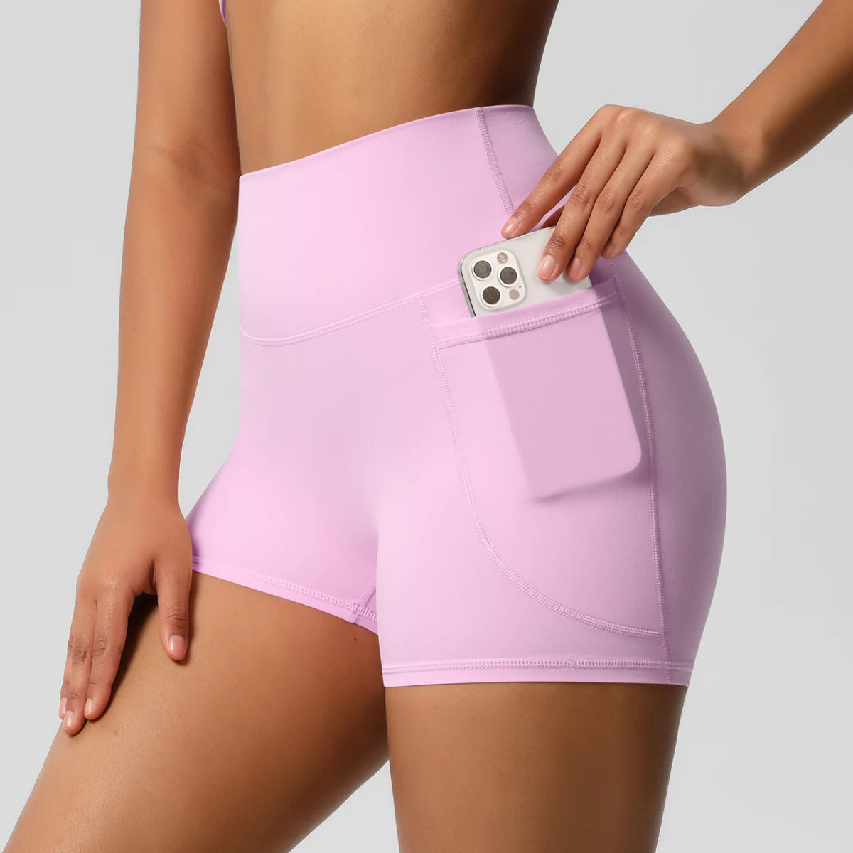 Solid Color Yoga Pants With Pockets Quick Drying High Waisted Gym Push Up Yoga Shorts for Woman Breathable Workout Fitness Short
