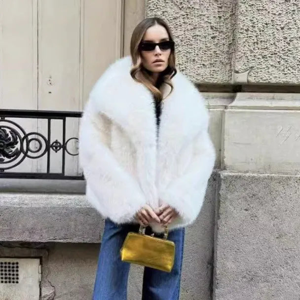 luxury designer fur coat women  abrigo peludo mujer casaco feminino de inverno  casaco de pele artificial white Fox fur coat
