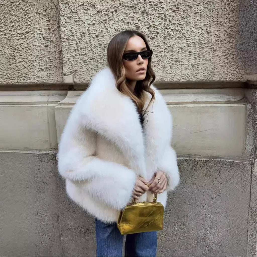 luxury designer fur coat women  abrigo peludo mujer casaco feminino de inverno  casaco de pele artificial white Fox fur coat