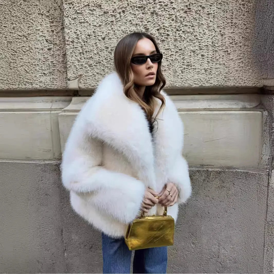 luxury designer fur coat women  abrigo peludo mujer casaco feminino de inverno  casaco de pele artificial white Fox fur coat