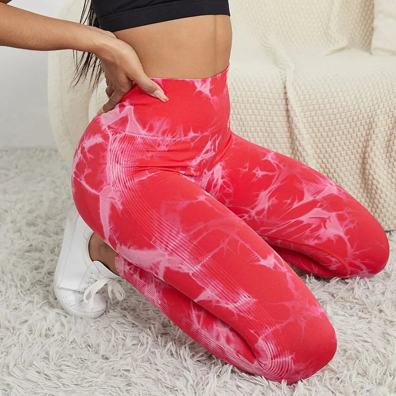 Gutashye Tie Dye Sport Leggings Women Gym Yoga Seamless Pants Sportswear Clothes Stretchy Hip Fitness Legging Activewear