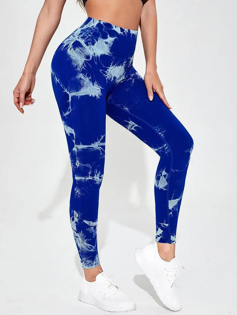Hip Liftting Seamless Fitness Yoga Leggings Tie Dye Exercise Tights For Women Tummy Control High Waist Workout Pants