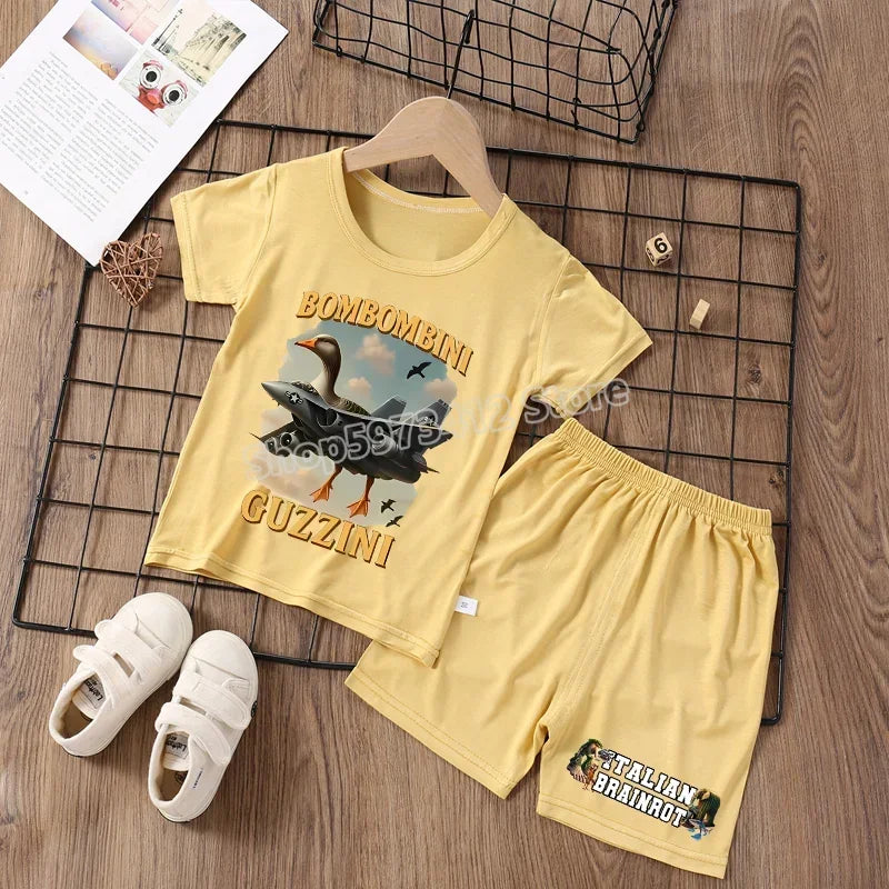 Italian Brainrot Pajama Sleepwear Child Funny Shark Tung Sahur Meme Cartoon Soft Pyjamas Set Nightgown Girl Boy Home Loungewear