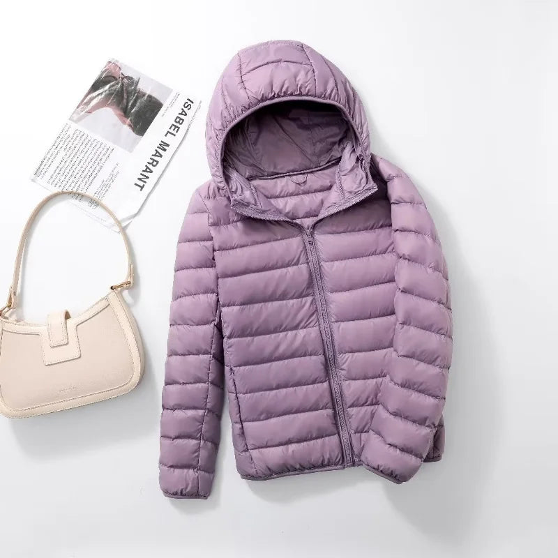 30 Colors Women Fashion Hoodid Short Puffer Jackets 2023 New Arrivals Autumn Winter Female White Duck Down Korean Slim Fit  Coat