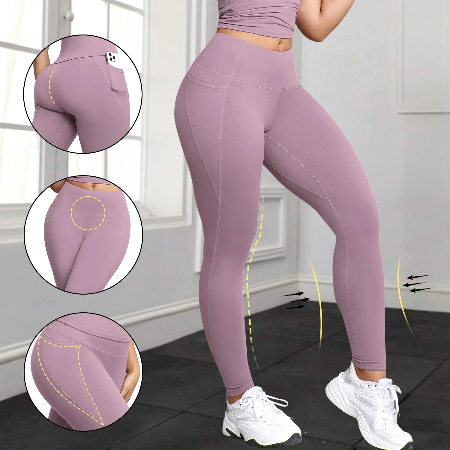 Leggings with Pockets for Women High Waist Tummy Control Workout Gym Yoga Pants Stretch Workout Running Fitness Casual Leggings