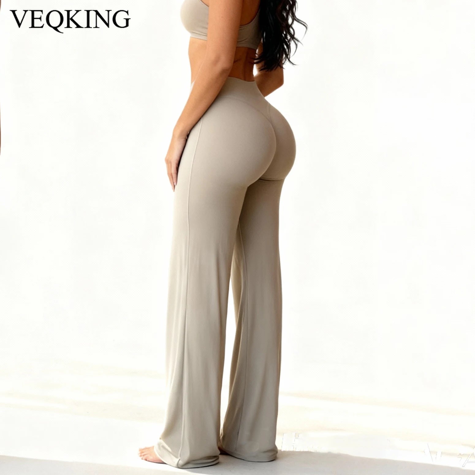 VEQKING Soft Active Women Yoga Pants Strait-leg Yoga Pilates Trousers Naked Feel Gym Fitness Peach Hip Outfits Loose Fit Bottoms