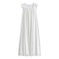 Women White Summer Cotton Sleeveless Night Dress Long Nightdress Sweet Lace Peignoir Victorian Nightgowns Princess Sleepwear