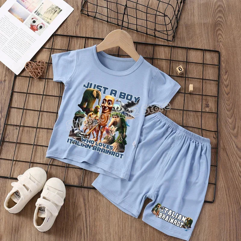 Italian Brainrot Pajama Sleepwear Child Funny Shark Tung Sahur Meme Cartoon Soft Pyjamas Set Nightgown Girl Boy Home Loungewear