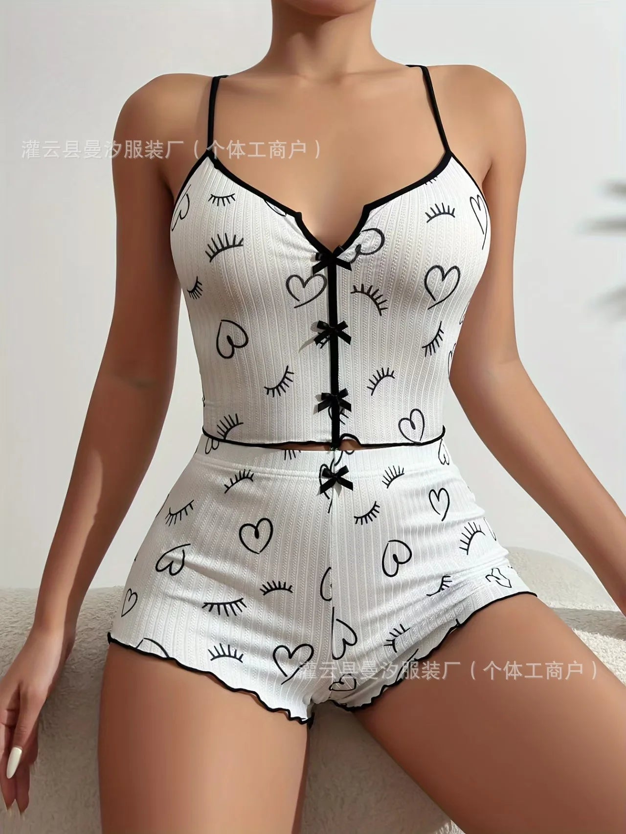 Sexy Strap Short Pants Set Women's Casual Thin Home Clothes Sleepwear Outdoor Wearable Autumn Winter Comfortable Polyester Fiber